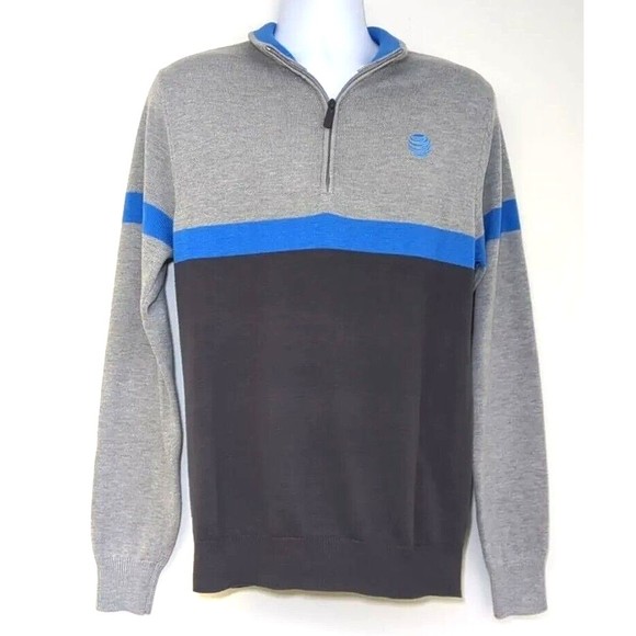 AT&T 1/4 Quarter Zip Sweater Employee Unisex Size‎ Medium Multi Color Gray Blue - Picture 1 of 6